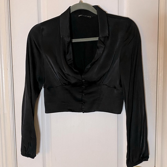 Zara black cropped long sleeve blouse - Picture 4 of 4